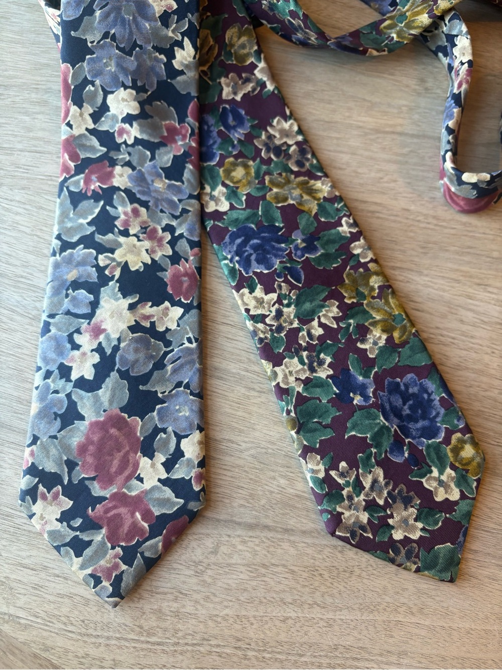 Land’s End 2 Tie Bundle - Vintage Floral 100% Silk Made in USA Dark Academia